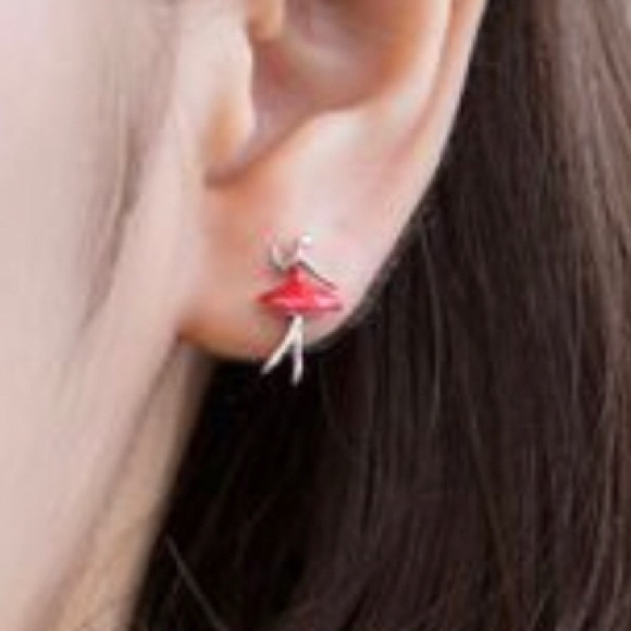 925 Sterling Silver Red Ballerina Stud Earrings - Picture 2 of 4